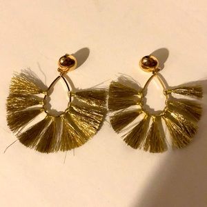 Gold Button Tassel Fan Earrings